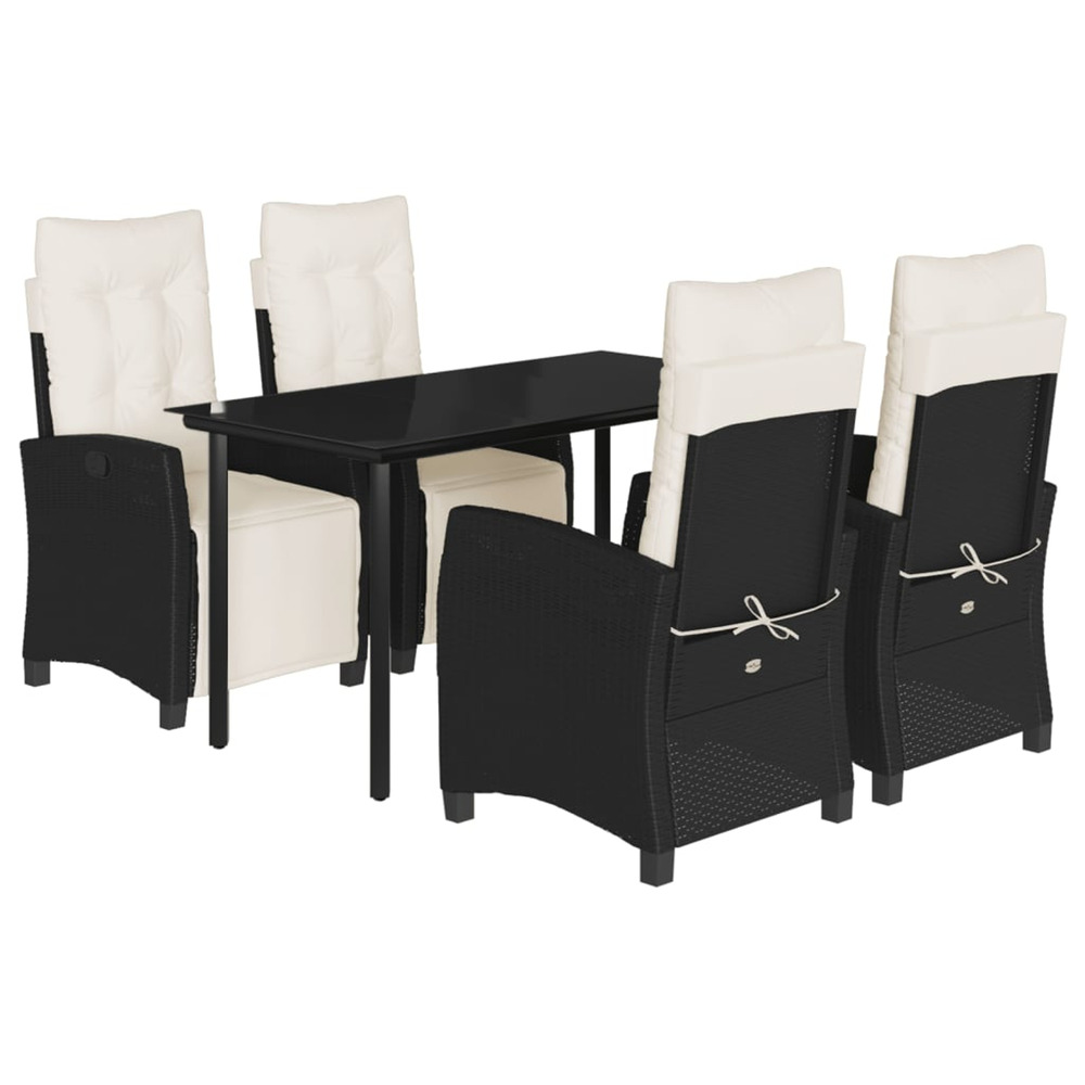 Ensemble à manger de jardin coussins 5pcs noir résine tressée