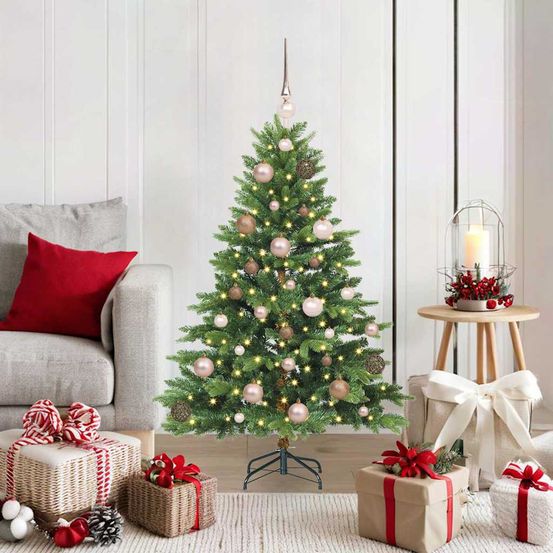 Arbre de noël artificiel vert 120 cm, pack décoration intégrale 150 led et boules