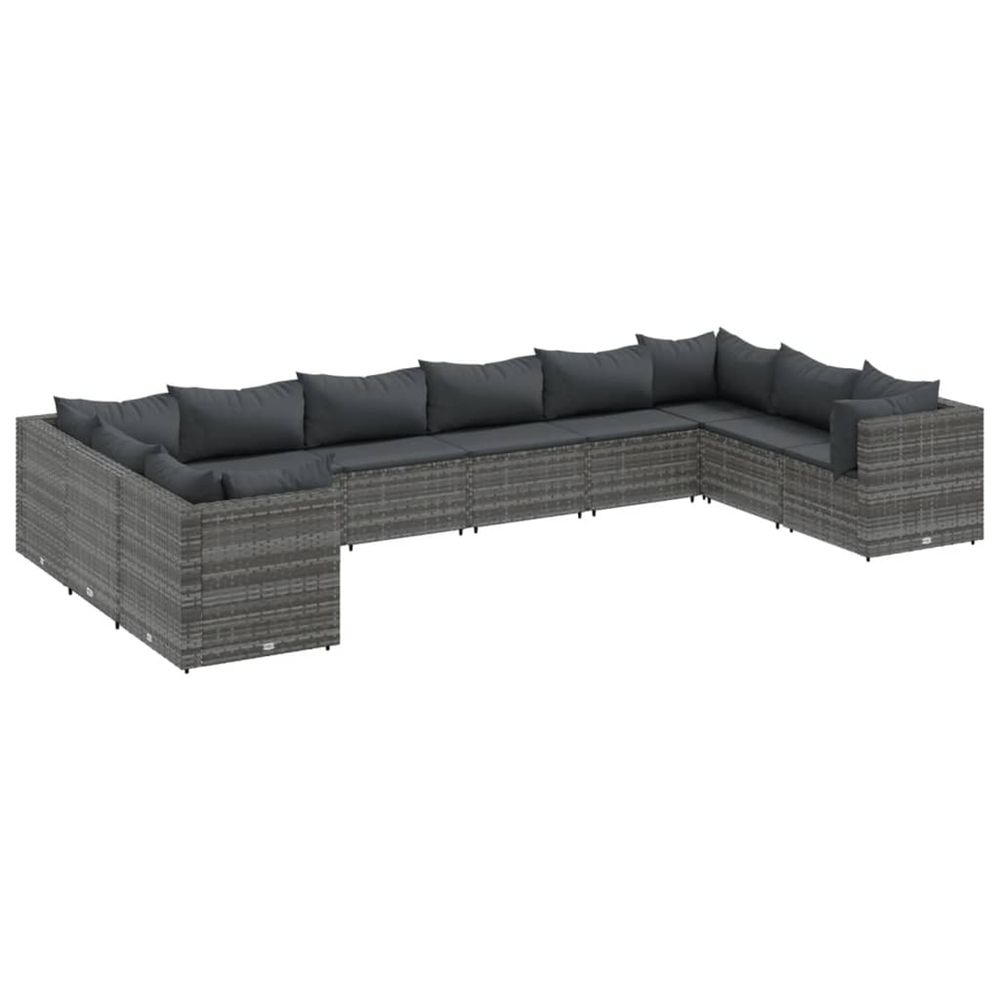 Salon de jardin 10 pcs avec coussins gris résine tressée