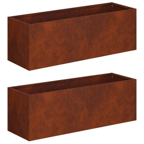 Cache-pot de jardin 2 pc rouillé 40 x 20 x 20 cm acier patiné