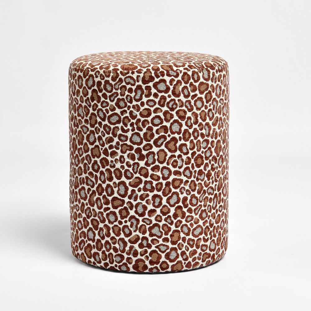 Lily-pouf rond en tissu motif léopard bordeaux