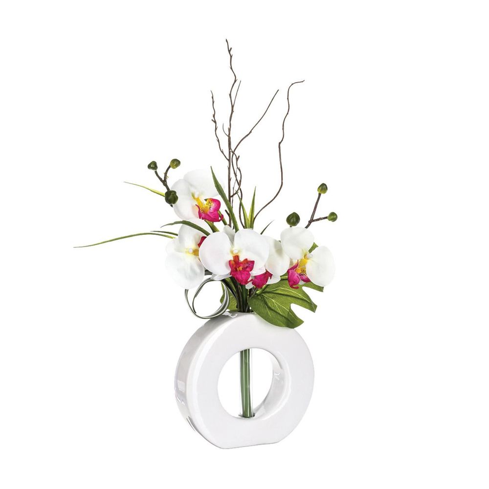 Composition florale artificielle d'orchidées avec vase céramique h 44 cm