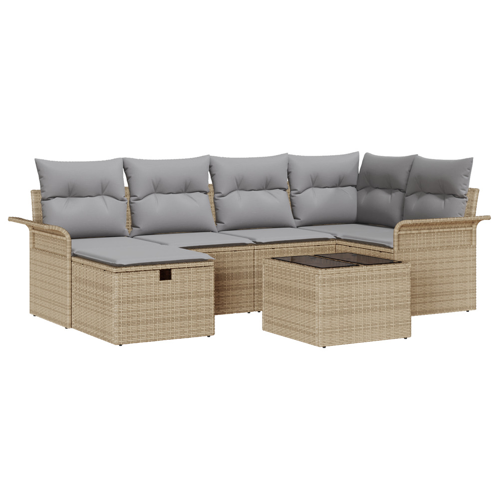 Ensemble de 7 pièces de canapés de jardin avec coussins beige poly rattan