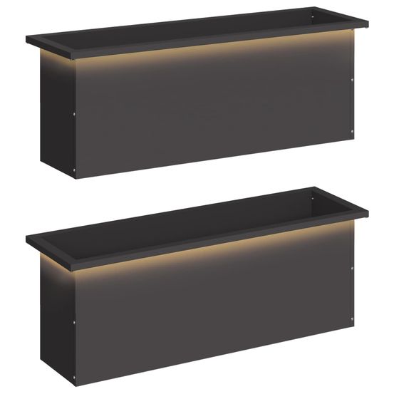Jardinière d'extérieur de jardin avec led 2 pc noir 30 x 100 x 30 cm acier