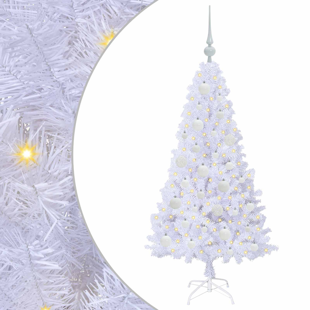 Sapin de noël artificiel avec 150 led blanc 120 cm pvc et acier