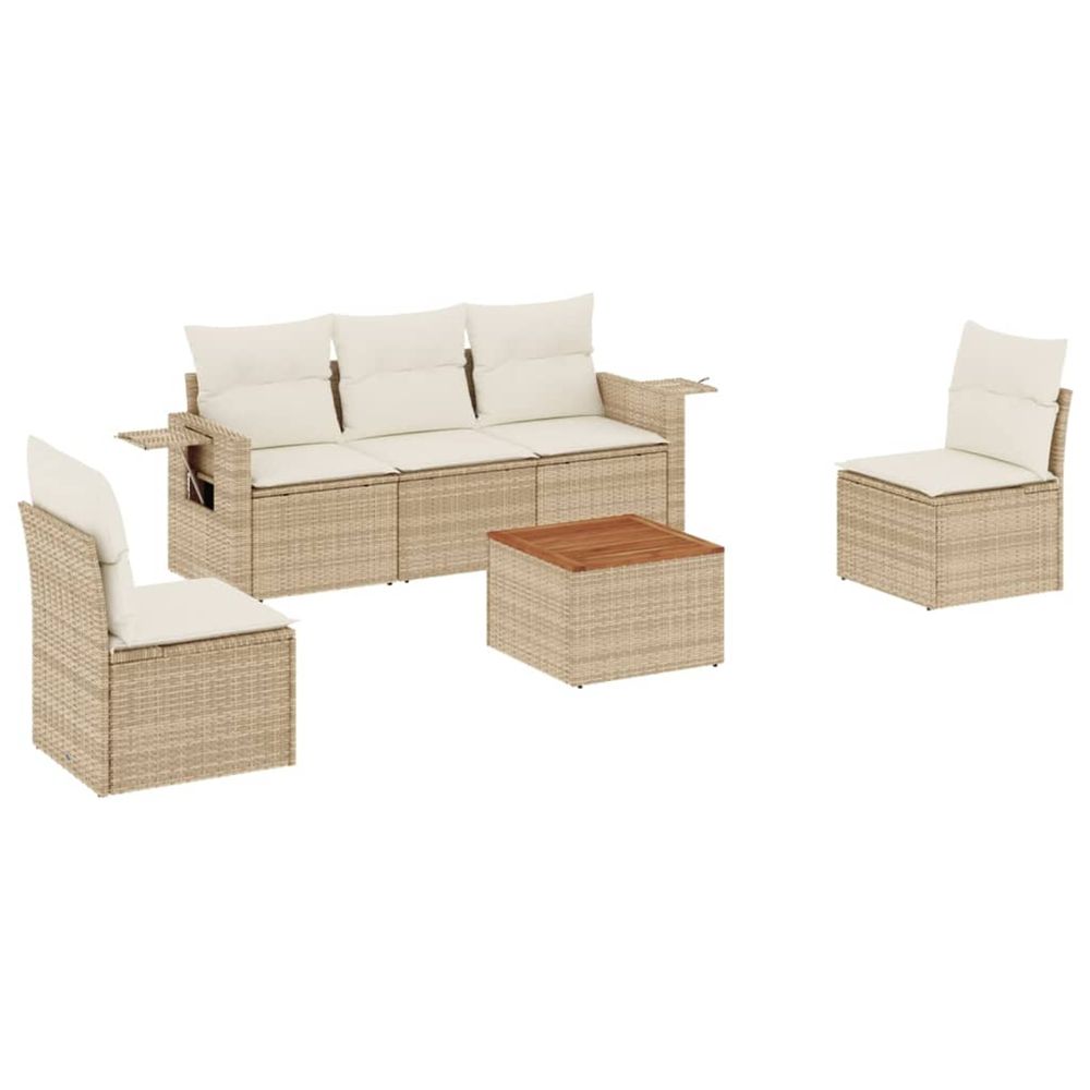 Salon de jardin avec coussins 6 pcs beige résine tressée