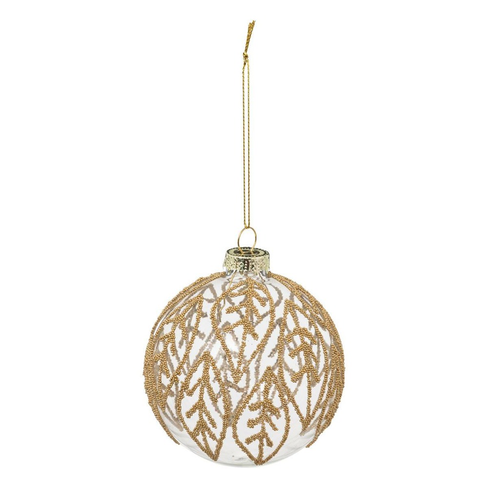 Boule de noël feuilles perles en verre 90mm