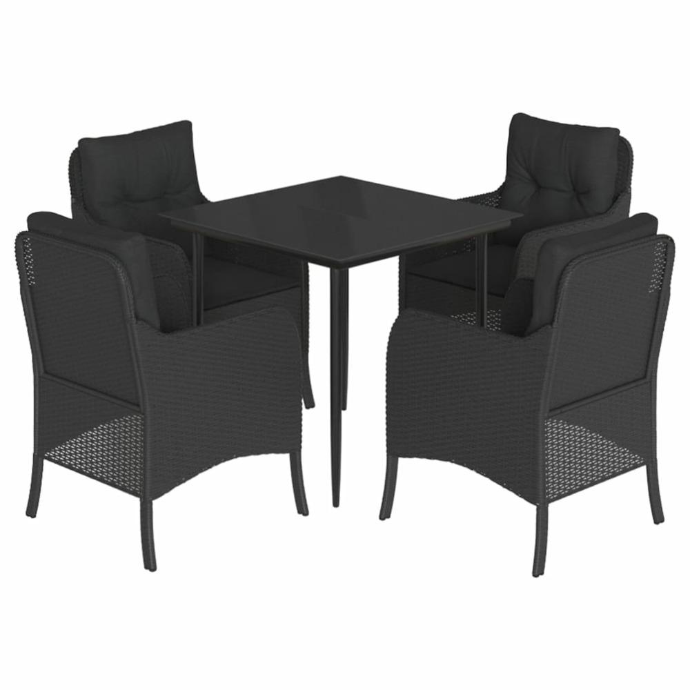 Ensemble à manger de jardin coussins 5pcs noir résine tressée