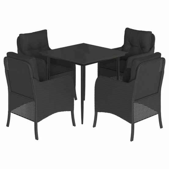 Ensemble à manger de jardin coussins 5pcs noir résine tressée