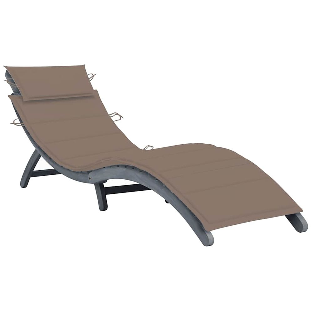 Chaise longue avec coussin gris bois d'acacia solide bain de soleil