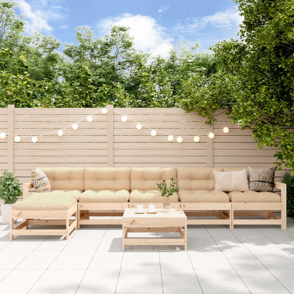 Salon de jardin 7 pcs avec coussins bois massif