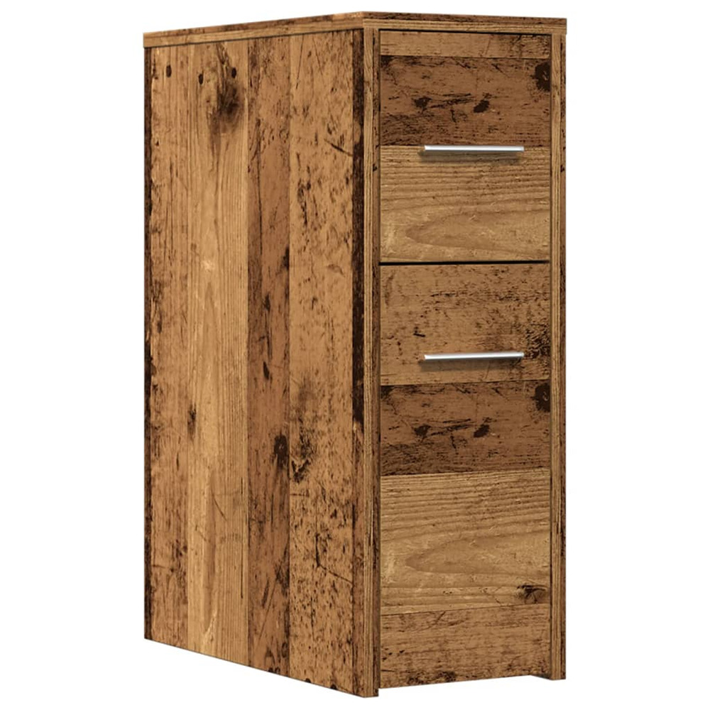 Armoire de salle de bain étroite avec roulettes vieux bois
