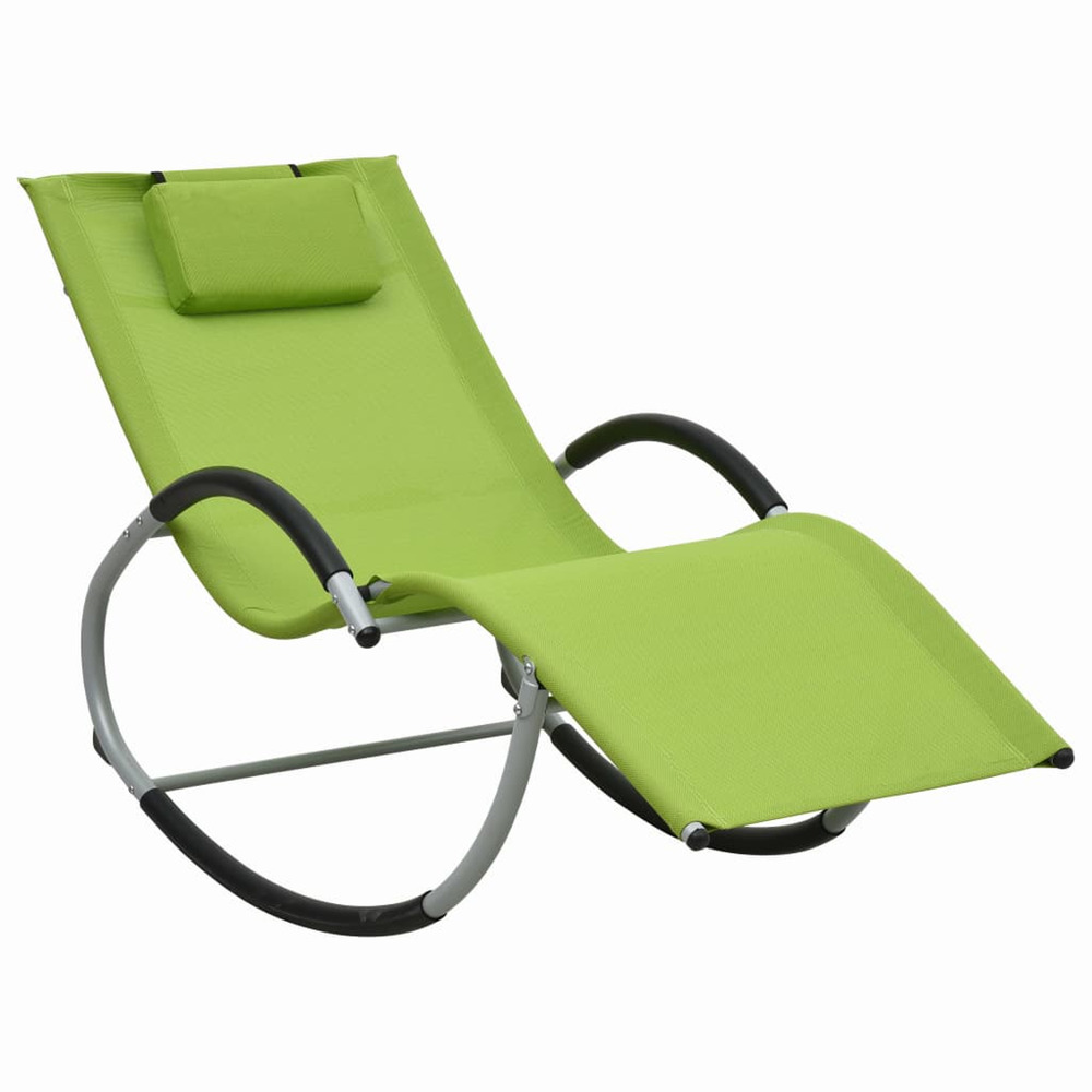 Chaise longue avec oreiller vert textilène bain de soleil