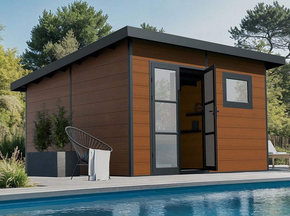 Abri de jardin composite alma - 15m2 - brun - cabane de jardin