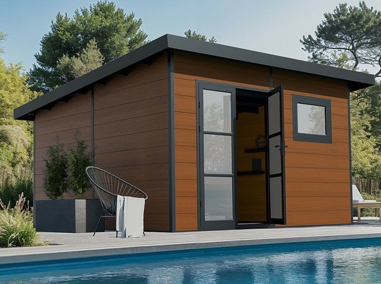 Abri de jardin composite alma - 15m2 - brun - cabane de jardin