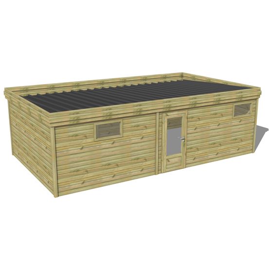 Abri de jardin bois pin traité autoclave 27mm - 7,695x4,34m / 33m2 - bac acier - abri français