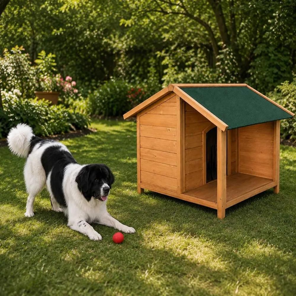 Niche en bois pour chien avec terrasse - taille xl