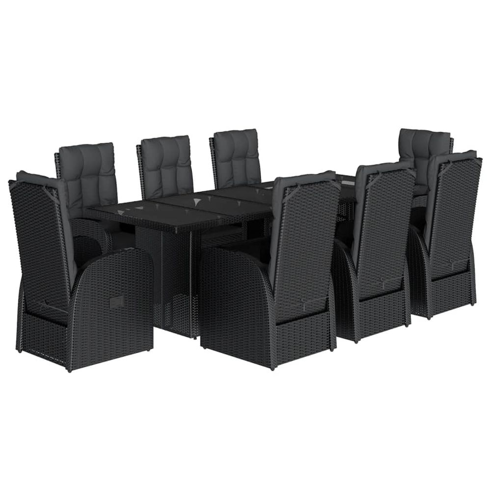 Ensemble à manger de jardin 9pcs coussins noir résine tressée