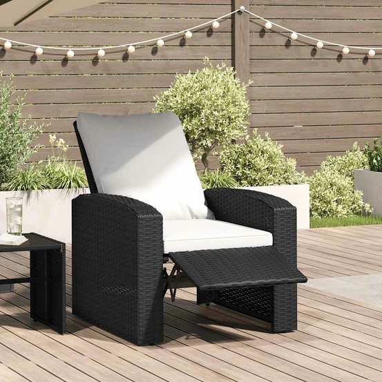 Fauteuil inclinable de jardin avec coussins noir résine tressée