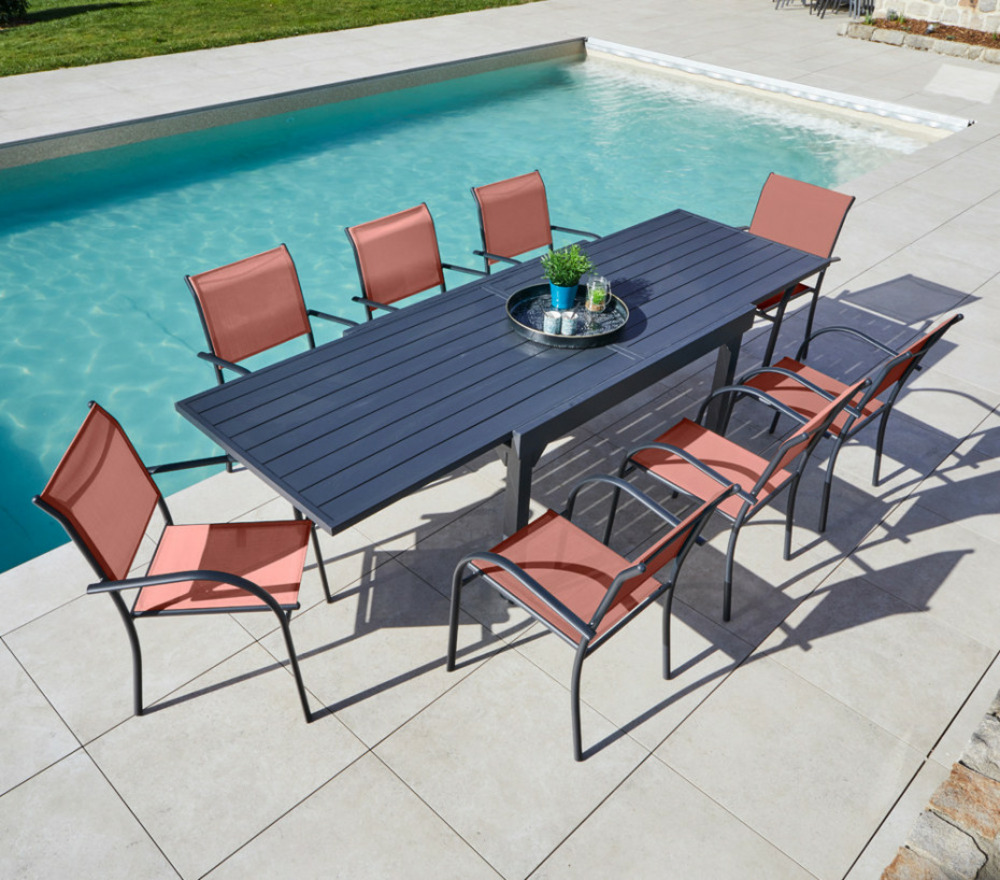 Ensemble table et chaises de jardin - 8 places - terracotta - honfleur xl beziers