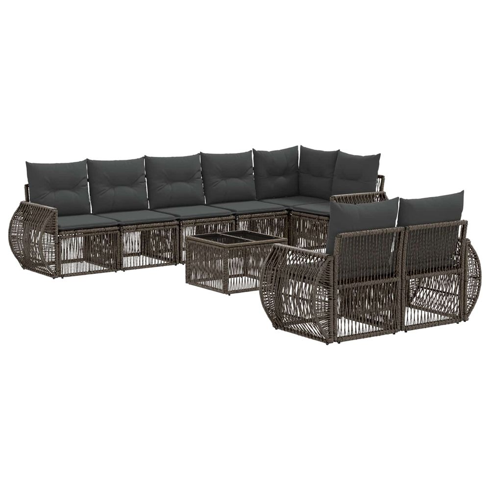 Ensemble de canapé de jardin 9 pc gris et gris foncé polyrotin