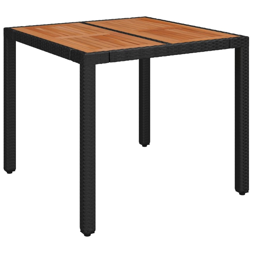 Table de jardin dessus en bois noir 90x90x75 cm résine tressée