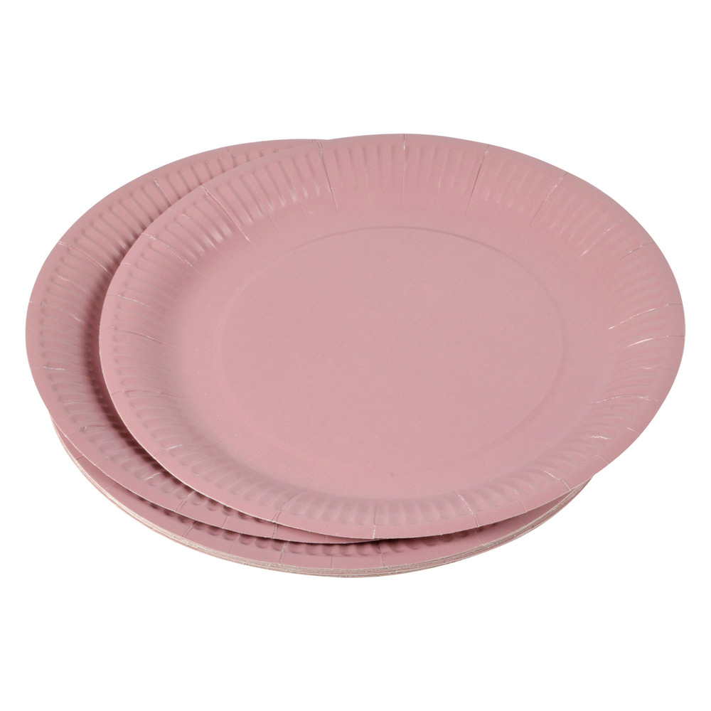Set de 20 assiettes carton 23 cm unies rose poudre
