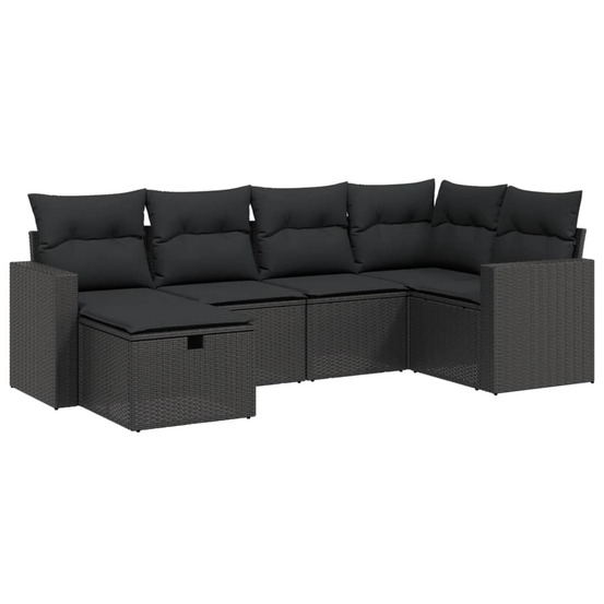 Salon de jardin 6 pcs avec coussins noir résine tressée