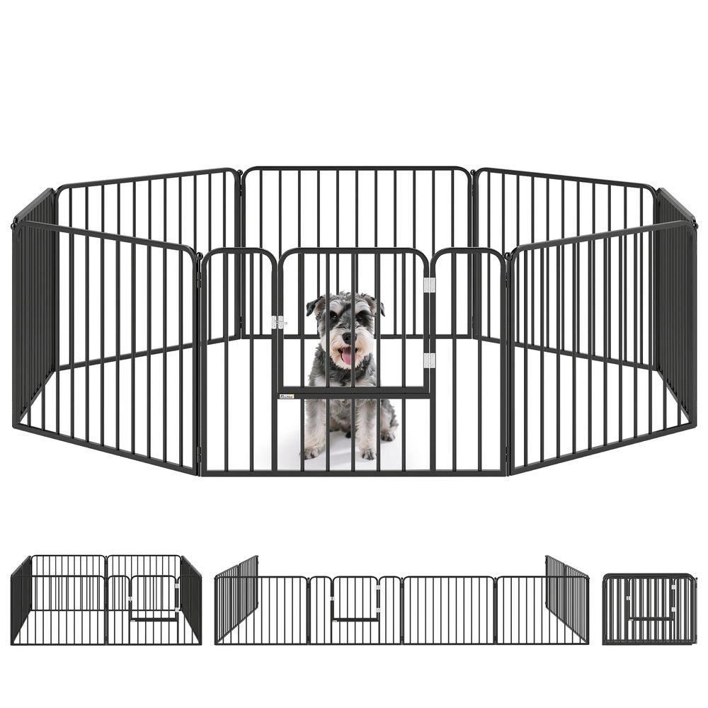 Parc pour chien 8 panneaux acier intérieur extérieur modulable robuste 164x164x60cm noir - comfortxl pet living