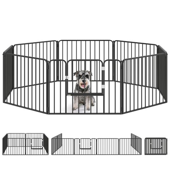 Parc pour chien 8 panneaux acier intérieur extérieur modulable robuste 164x164x60cm noir - comfortxl pet living
