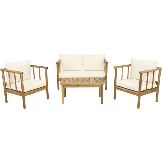 Salon de jardin en bois avec coussins inclus