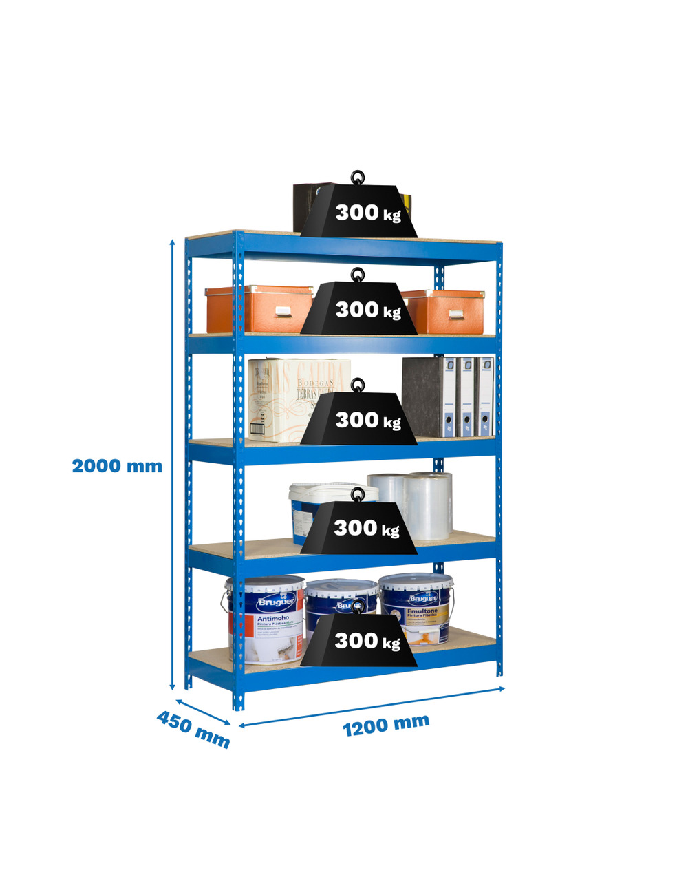 Etagère sans vis bricoforte 1204-4 chipboard bleu/bois bleu/bois 2000x1200x450 - simonrack
