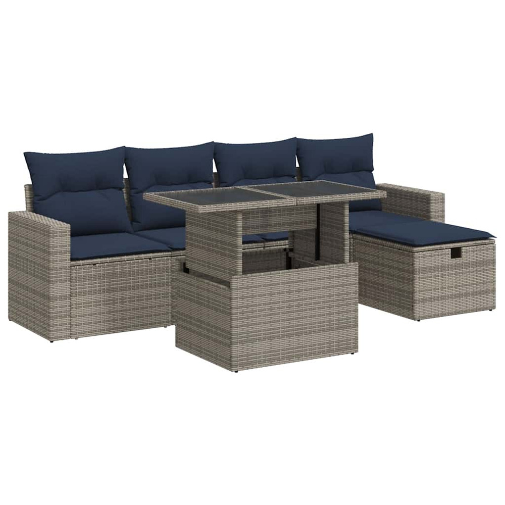 Salon de jardin avec coussins 6pcs gris résine tressée