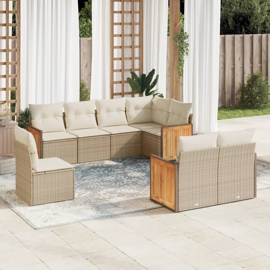 Salon de jardin avec coussins 8 pcs beige résine tressée