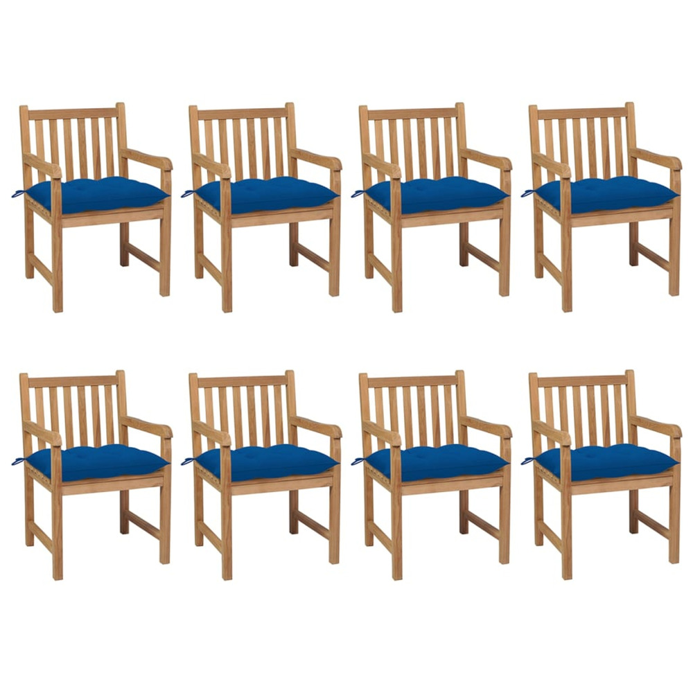 Chaises de jardin lot de 8 avec coussins bleu bois teck solide