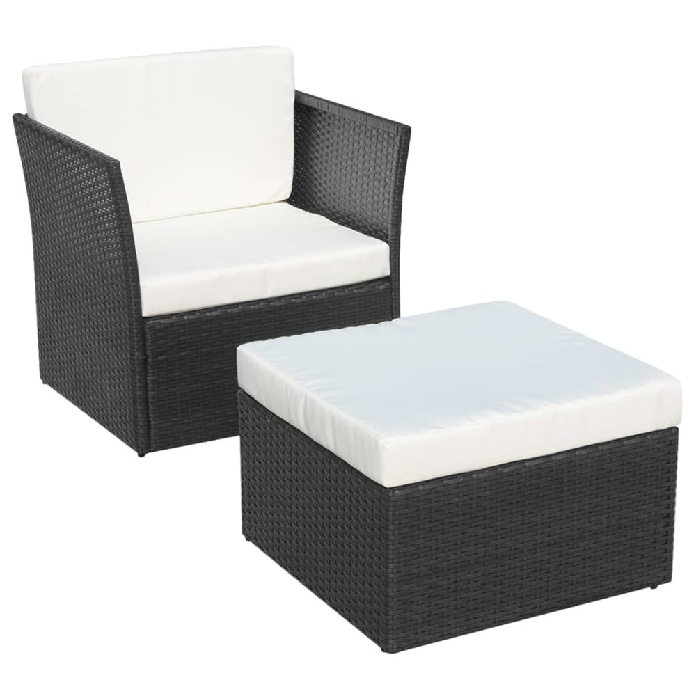 Chaise de jardin avec tabouret noir résine tressée