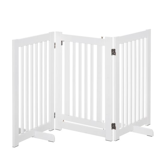 Barrière pliable 3 panneaux bois mdf pour chien avec portillon central 155cm blanc