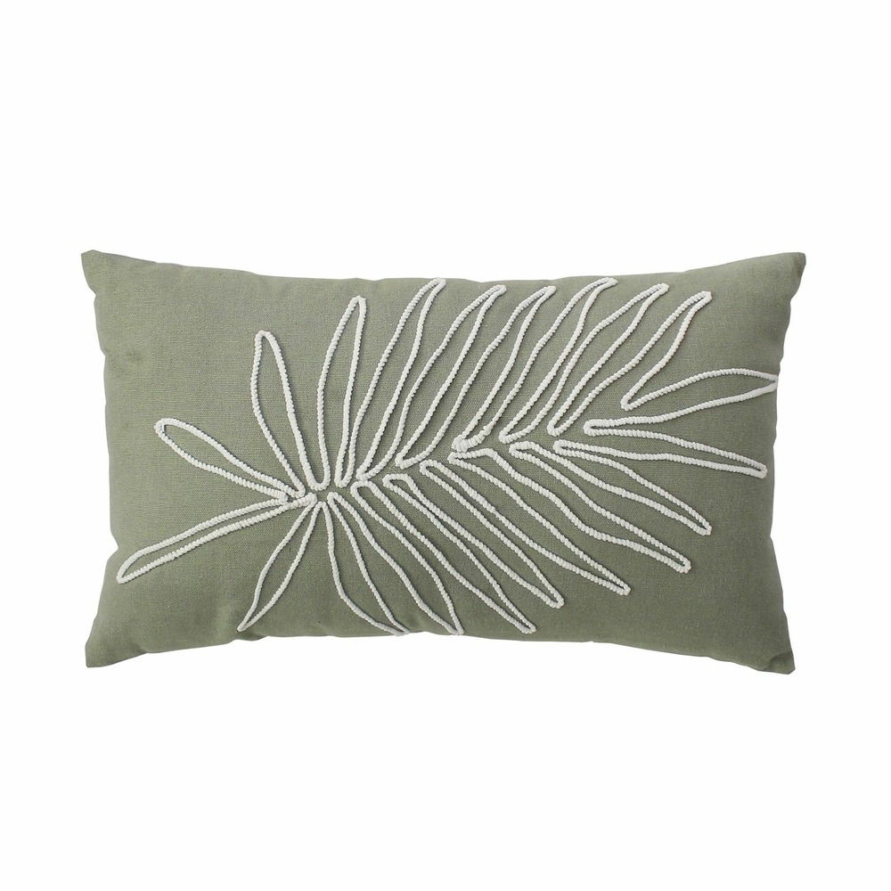 Coussin déhoussable brodé jungle mambo - 30 x 50 cm - olive