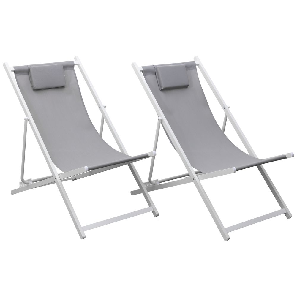 Lot de 2 chiliennes cyprus - textilène gris/structure blanche
