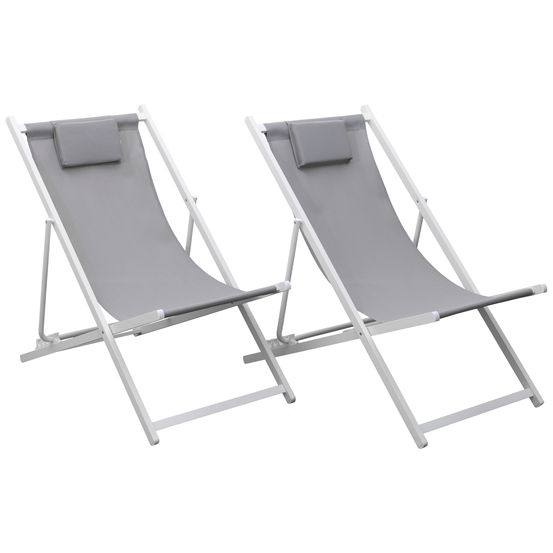 Lot de 2 chiliennes cyprus - textilène gris/structure blanche
