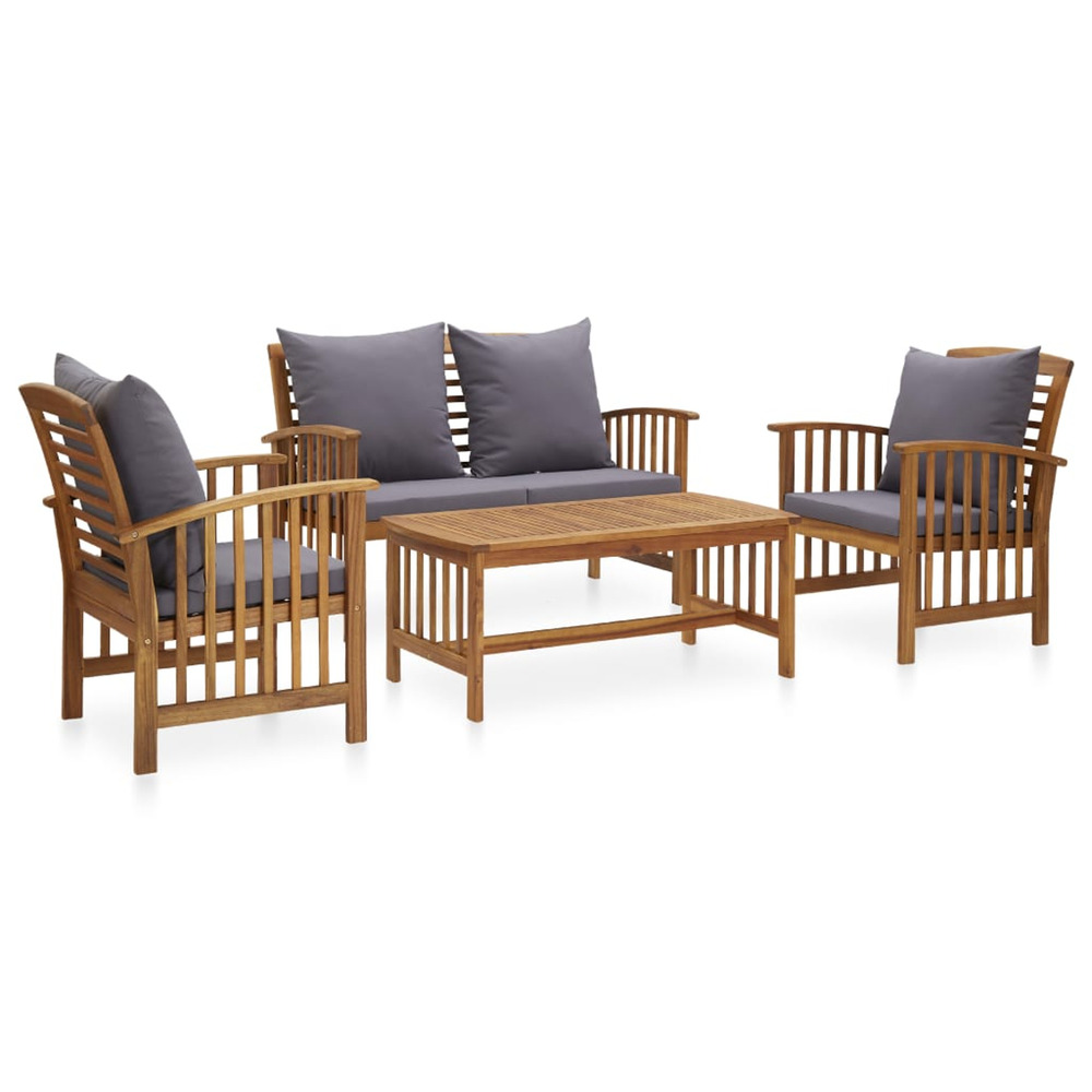 Salon de jardin 4 pcs avec coussins bois d'acacia solide