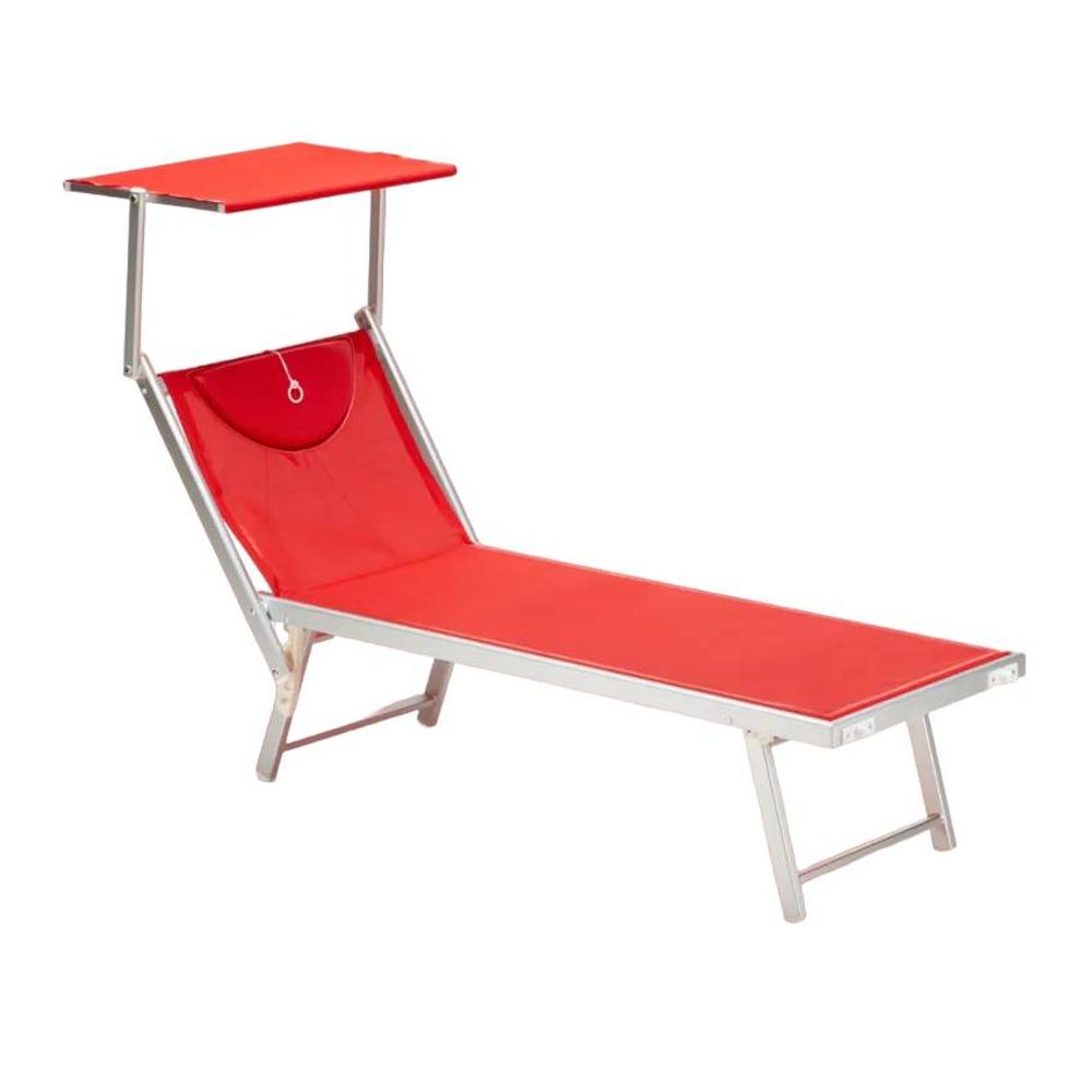 Transat bain de soleil avec pare-soleil acier polyester argenté mat