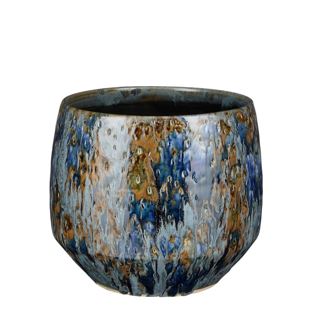 Mica decorations pot de fleurs harris - 25x25x22 cm - céramique - bleu