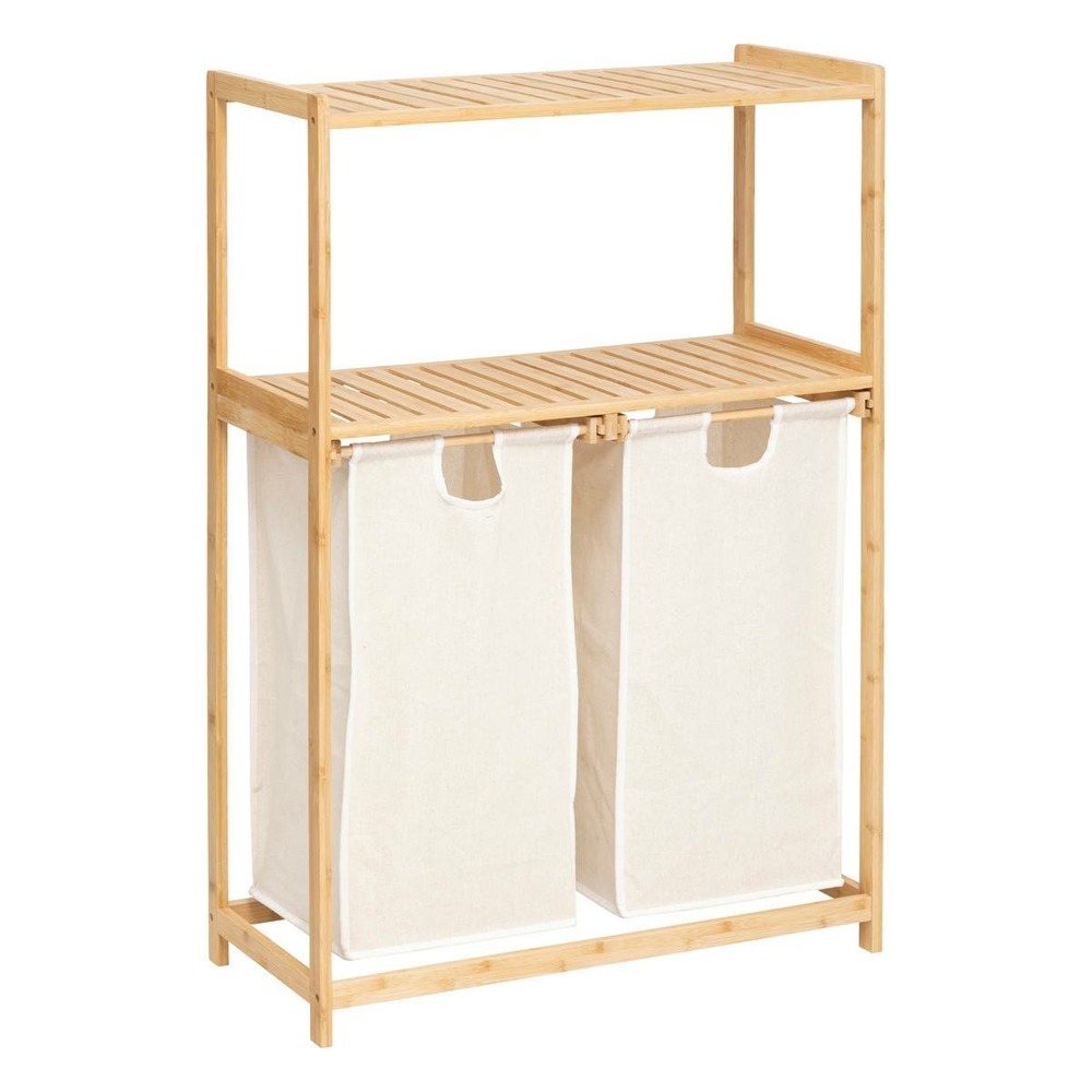 5five - étagère tidy box avec 2 sacs à linge en bambou marron 72x33cm