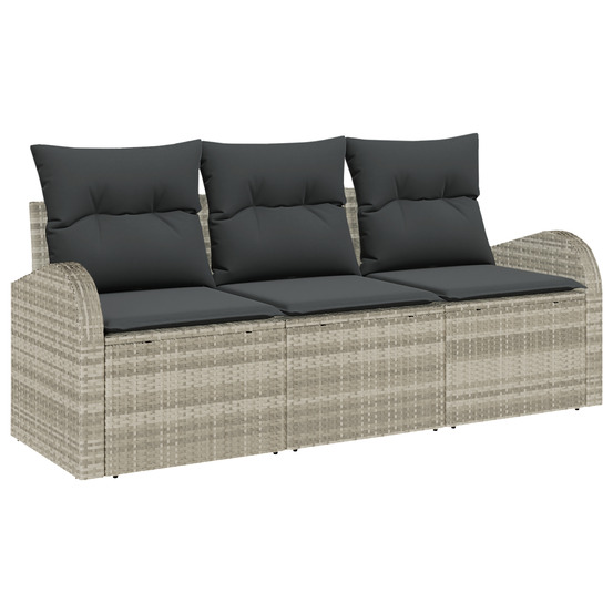 Ensemble de canapé de jardin 3 pièces avec coussins gris clair en poly rotin