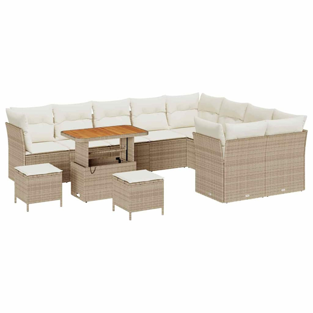 Ensemble de canapé de jardin 12 pcs beige polyrotin