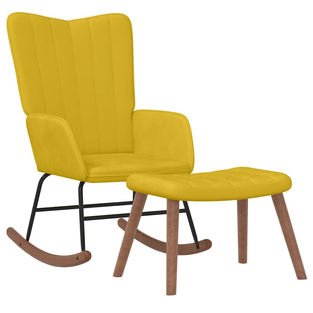 Chaise à bascule avec repose-pied jaune moutarde velours