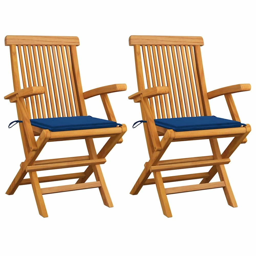 Chaises de jardin et coussins bleu royal lot de 2 bois de teck