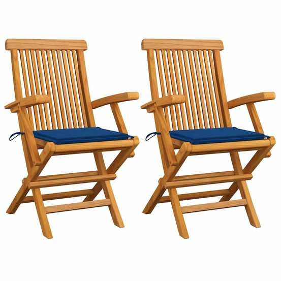 Chaises de jardin et coussins bleu royal lot de 2 bois de teck