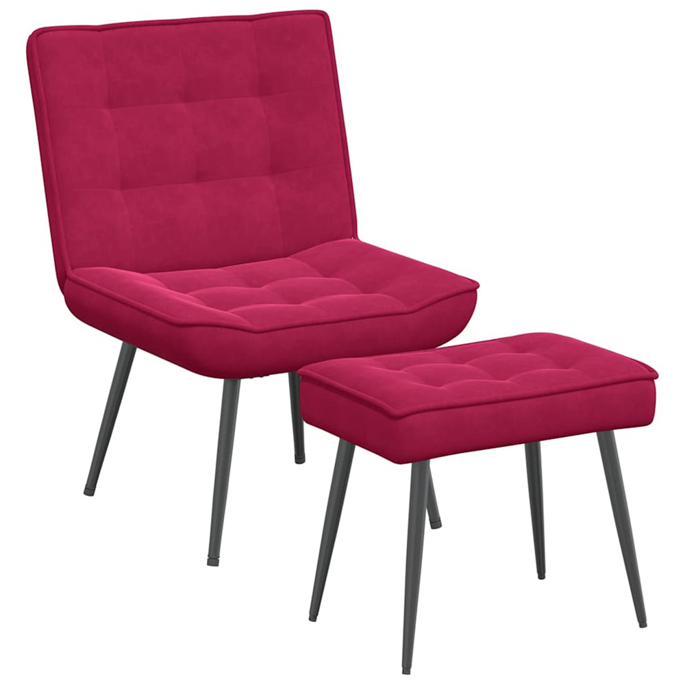 Chaise de relaxation avec tabouret bordeaux velours